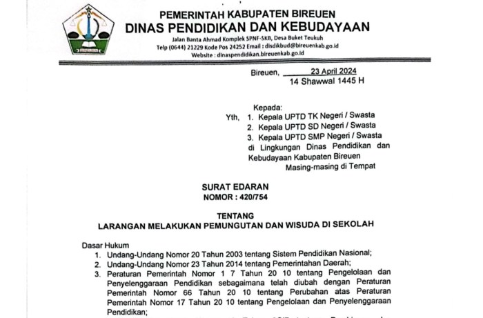 Bupati Inhu Imbau Sekolah Tidak Pungut Biaya Perpisahan