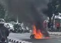 Motor Terbakar setelah Menghindari Mobil yang Berhenti Mendadak